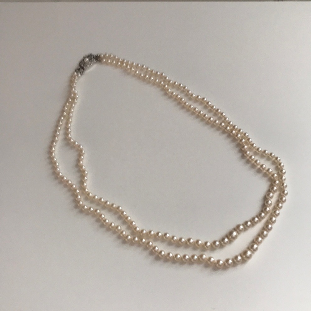 Mikimoto Double Strand Pearl Necklace with Sterling Silver Clasp, ca. 1950s